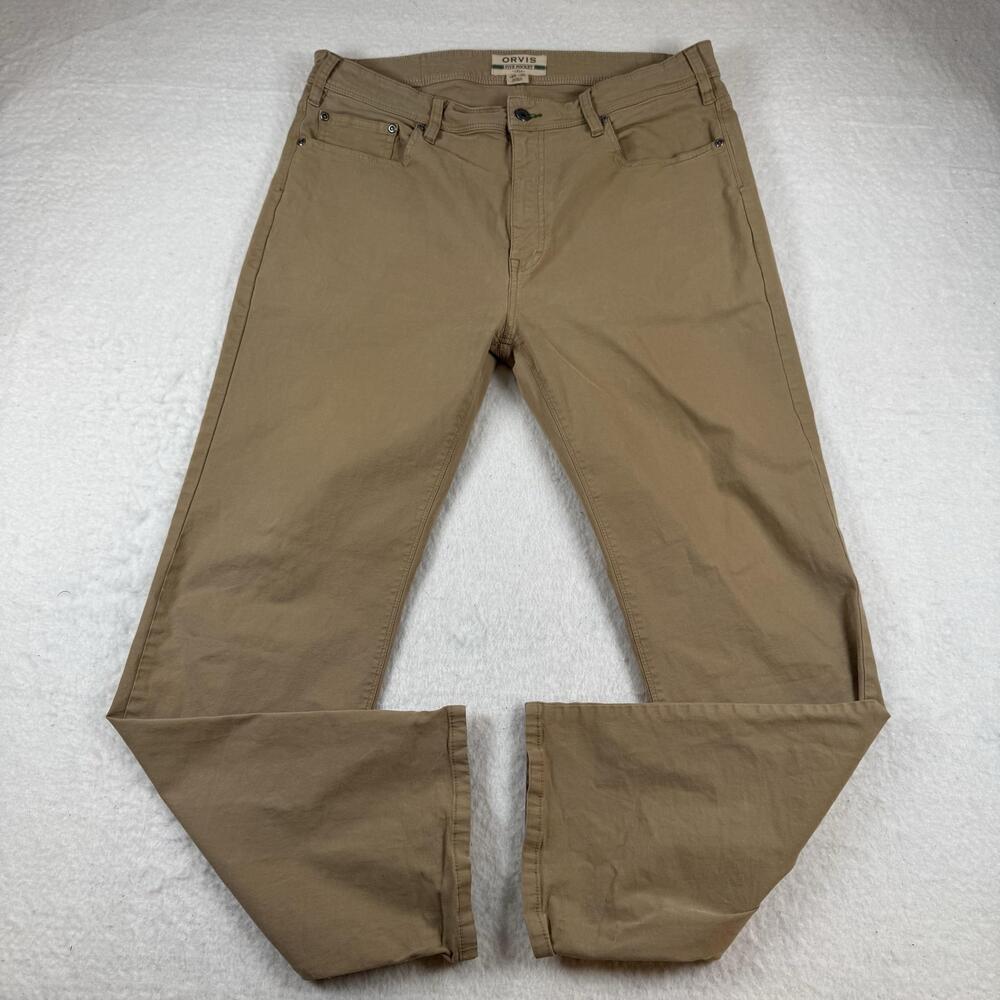 Orvis Five Pocket Pants Mens Size 36x30 Beige Stretch Chino Cotton Casual